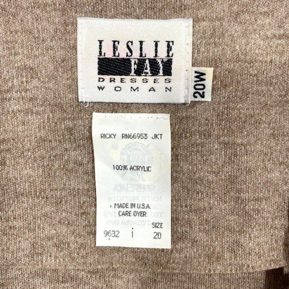 Leslie Fay Woman Vintage Cardigan Open Front Taupe - Size 20W - NOS - Picture 5 of 8